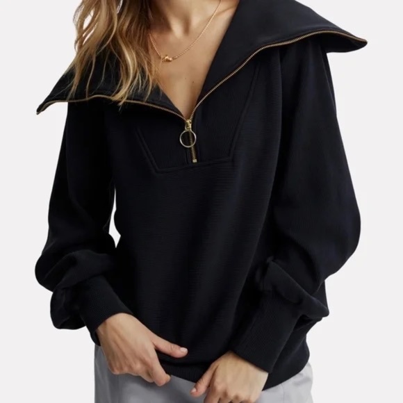 VARLEY Vine Ottoman Rib Black Half Zip Pullover Sweatshirt L - Picture 1 of 7